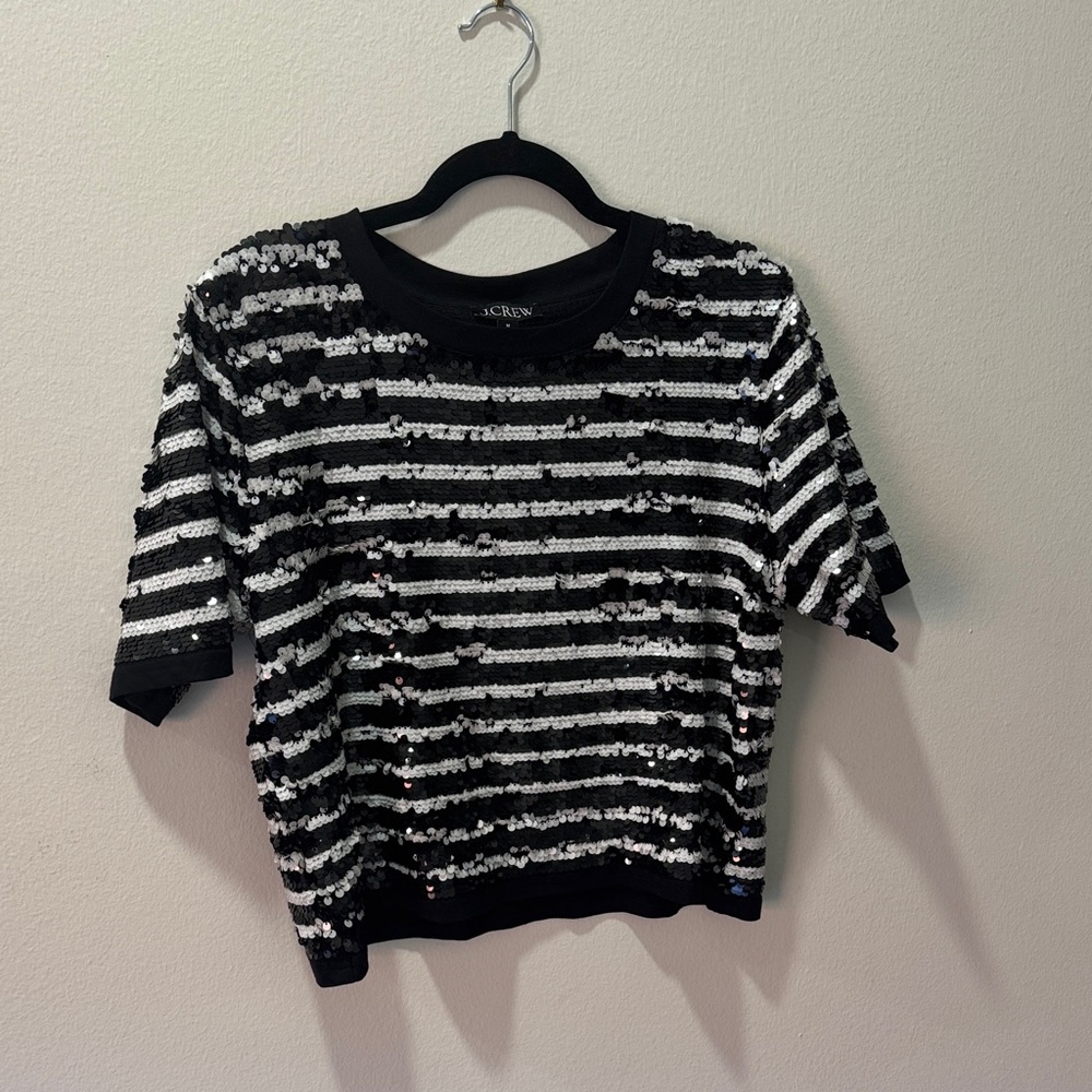 J. Crew Black and Silver Sequin Top